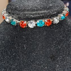 Gorgeous Fashion Red White And Green Colors Of The Italian Flag  Rhinestone Bracelet Stretchy