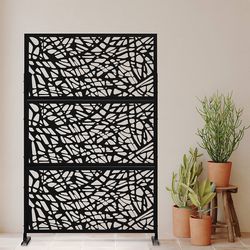 Outdoor Decorative Privacy Screens and Panels, Freestanding Metal Divider Set with Stand, Privacy Metal Fence Screens for Porch Deck Patio Garden Balc