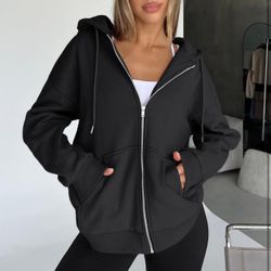 Black Zip-Up Jacket Hoodie - Size: M