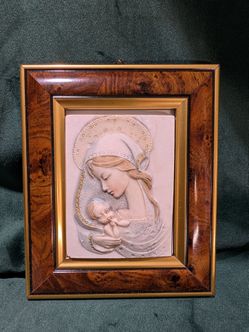 Capodimonte Madonna and Child Relief Plaque — New, Framed