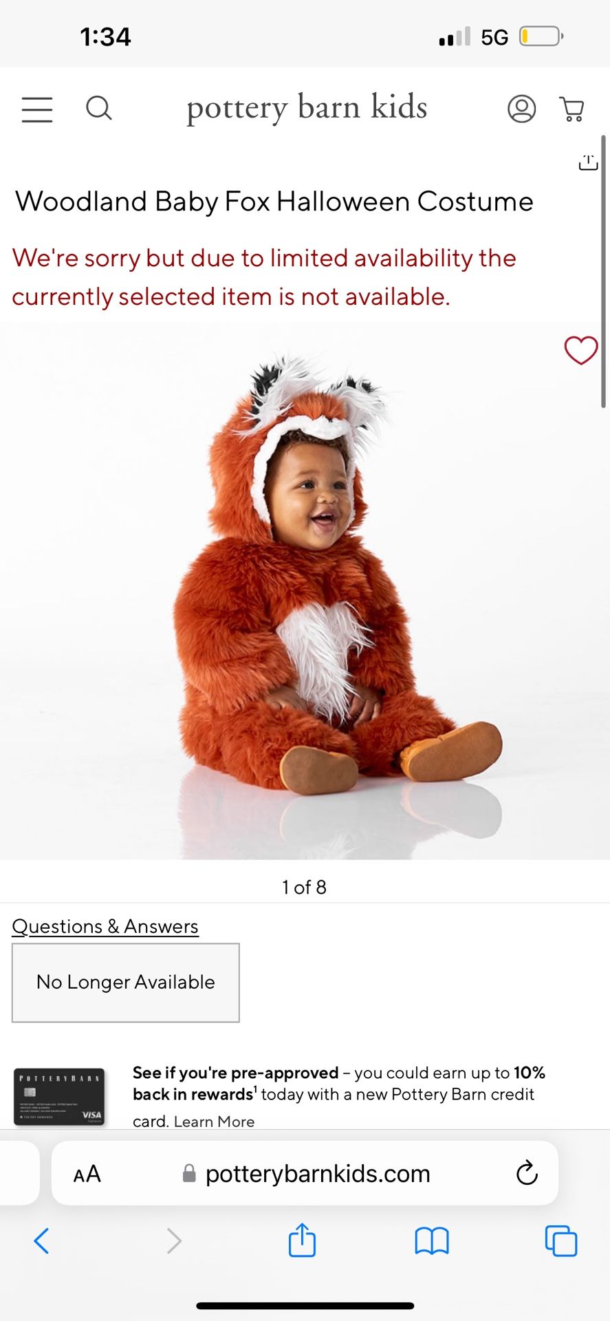 Pottery Barn Kids Woodland Baby Fox Halloween Costume