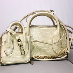 Zara Cream Off White Purse Crossbody Crocodile Print Gold Hardware W Mini Bag