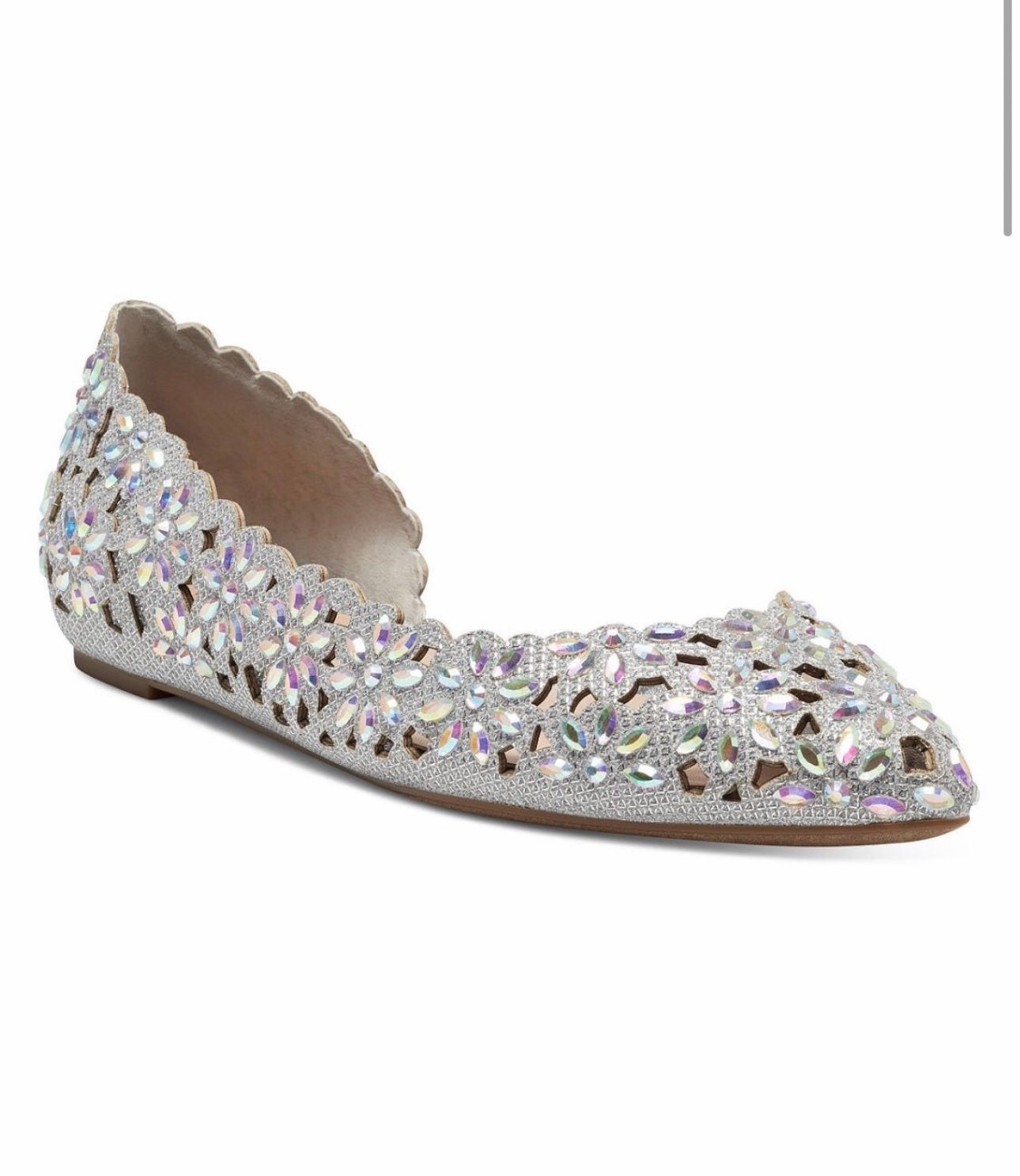 INC Mabley Silver Rhinestone Floral Flats 8M