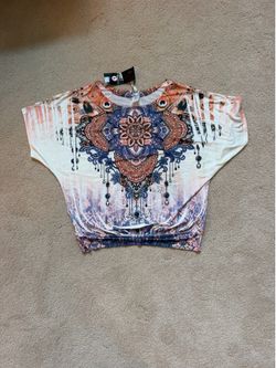 Zivney Womens Sz Large Multicolor Blouse Bohemian NWT “Fresh Rose” Made In USA