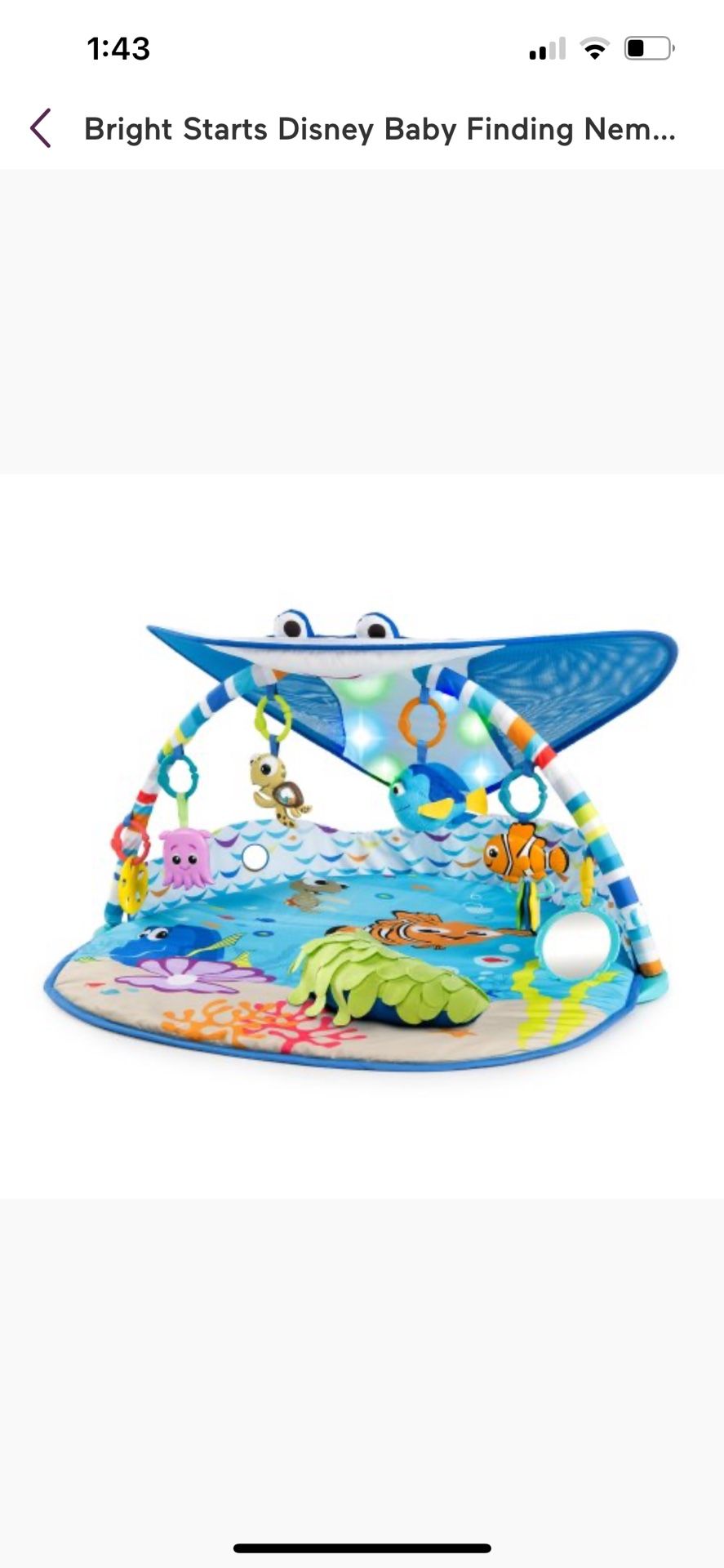 Bright Starts Disney Baby Finding Nemo Mr. Ray Ocean Lights & Music Gym, Ages Newborn +