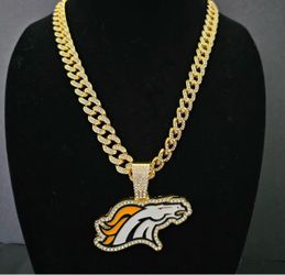 Denver Broncos Link Chain Luxury Iced Out Crystal 24" Necklace