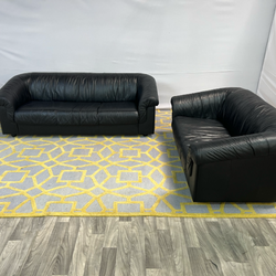 ( Delivery Available ) Leather Black Couch and Sofa Set