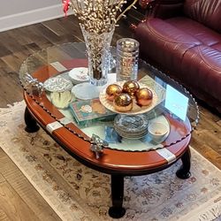 Solid wood glass top coffee table