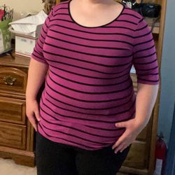 Dana Buchman Pink and Black Stripes Size XL 3/4 Sleeve Blouse Kohl’s