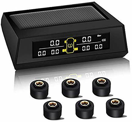 Tire Pressure Monitoring System for RV Trailer, Solar/USB Charging TPMS Wireless Monitor with 6 Tire Pressure Sensors