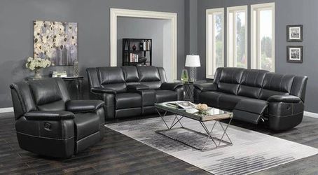 Black Leatherette Motion Sofa! Brand New! Lowest Prices!