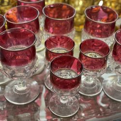 11 Vintage Glassware Red Clear Goblets