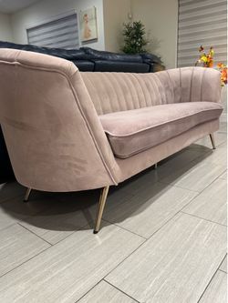Soft velvet sofa blush pink