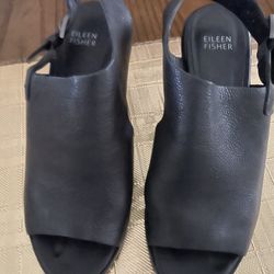 Women’s “EILEEN FISHER” Black Leather Sandals 7.5M