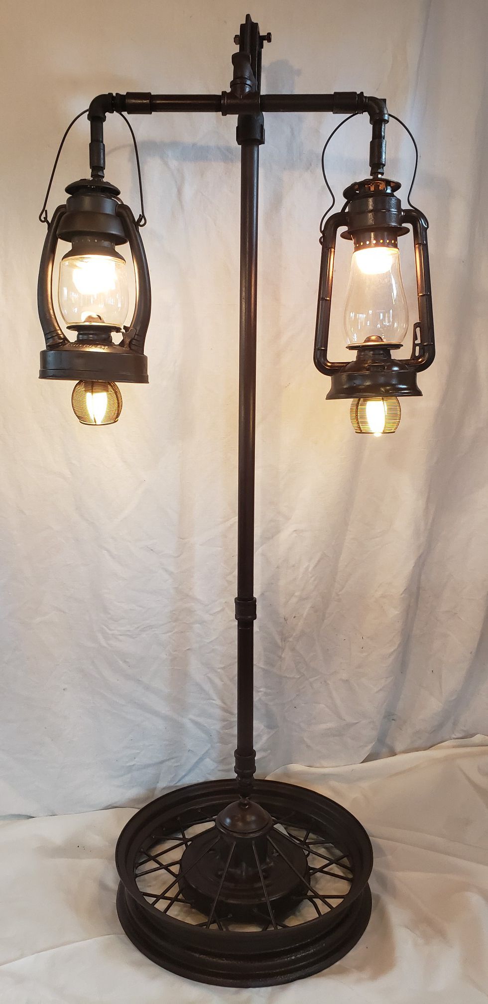 Antique Lantern Floor Lamp with Model A Wheel Base