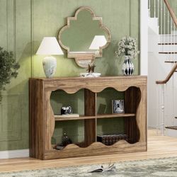 40-Inch Farmhouse Console Table,Wavy Shape Sofa Table Behind Couch,Narrow Wood Console Table With Build-In Storage Space For Entryway, Living Room,Hal