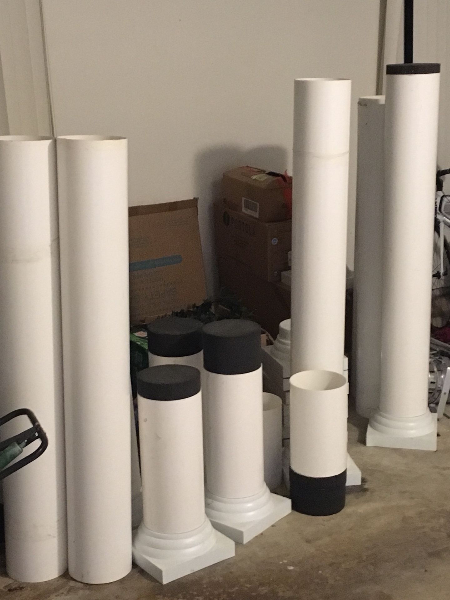 Decorative white plastic columns
