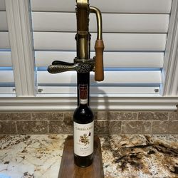 Vintage Rogar Estate Brass Wine Bottle Opener w/Wood Stand Corkscrew Wood Handle