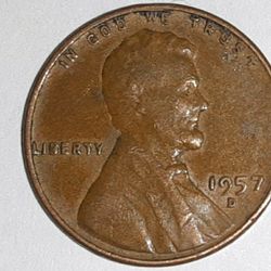 1957 D Wheat CUD "BIE" Error Penny