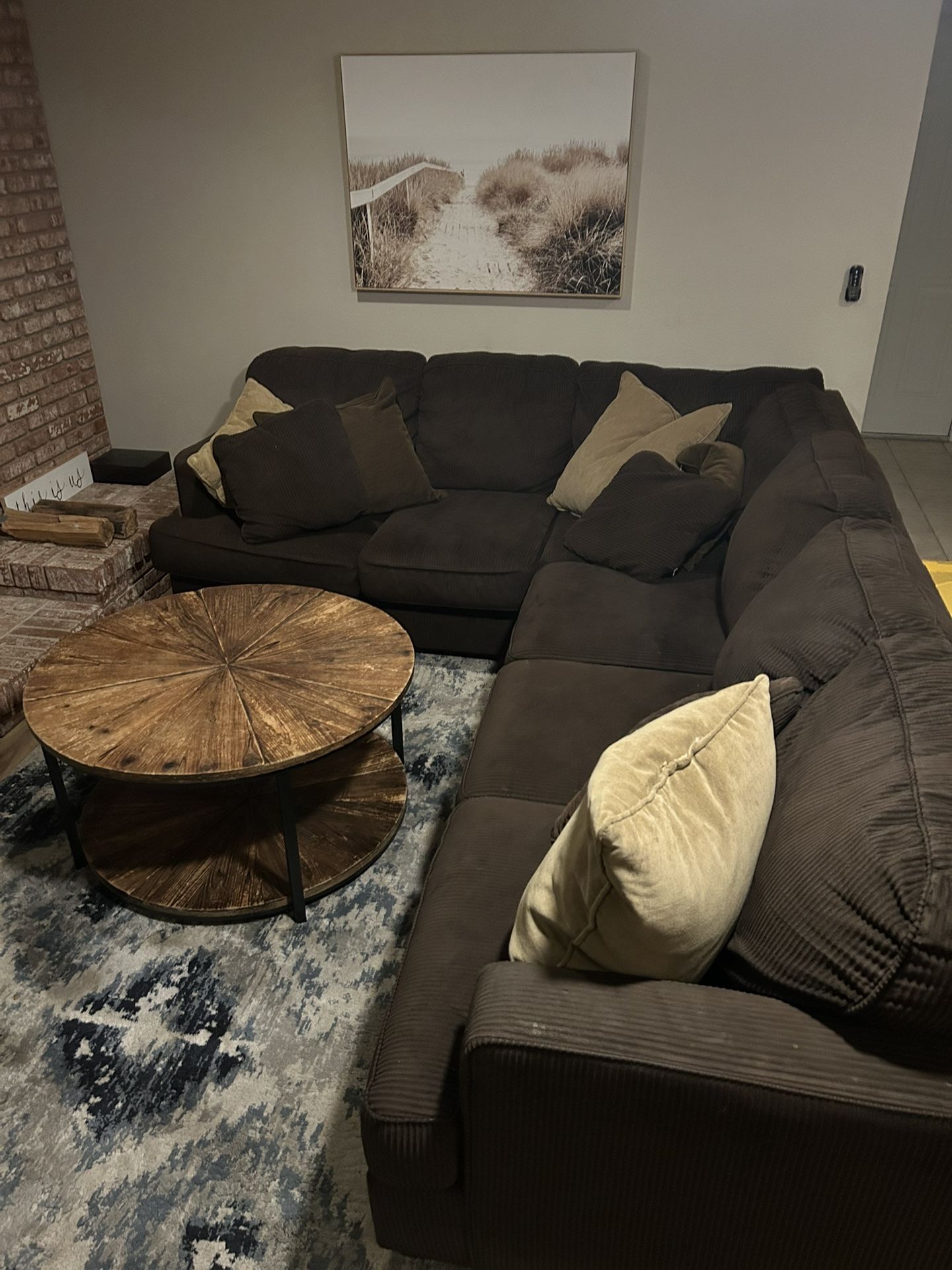 Sectional Couch and Round Coffee Table 