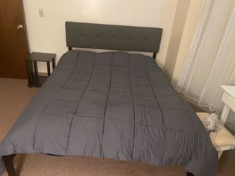 Queen bed frame and mattress with bed skirt