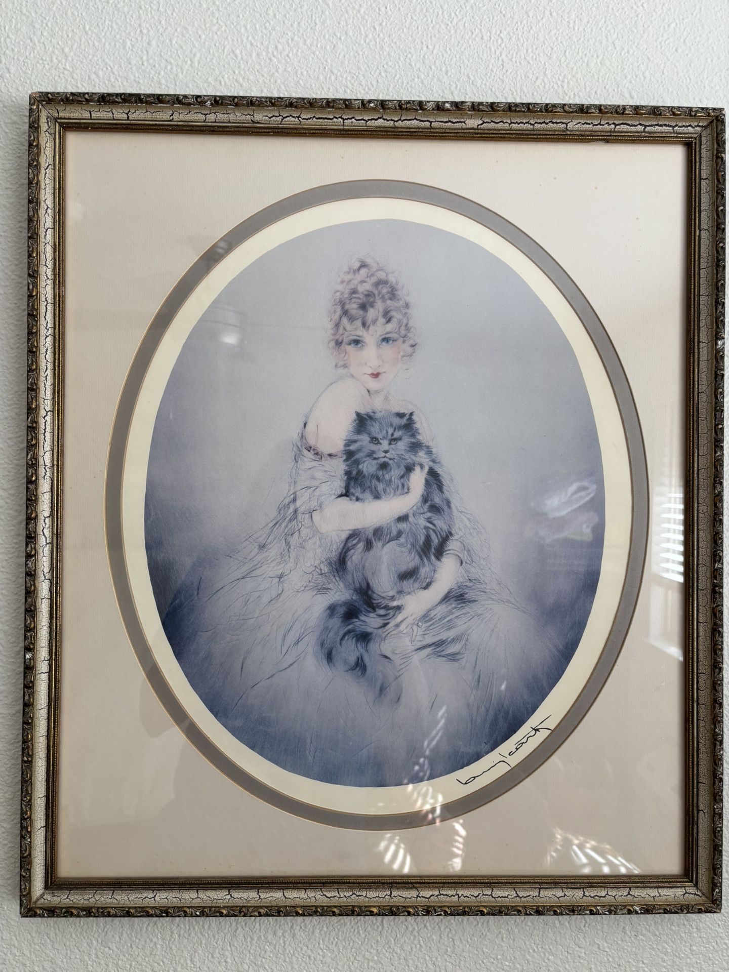 Louis Icart Print - Woman With Persian Cat