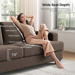 84 Inch Sofa with Extra Deep Seats Oversize, Linen Fabric 2 Seater Sofa for Living Room,Modern Couch and Loveseat, Comfy Armrests and Seats