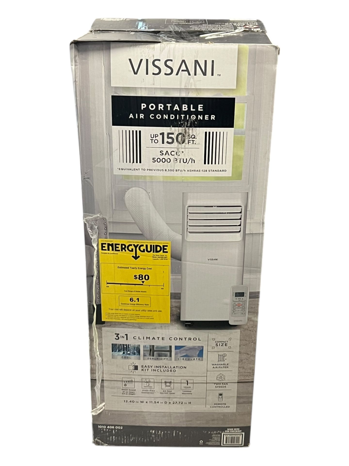 3-in-1 Portable Air Conditioner Unit Cools 150 sq. ft. w/ Dehumidifier and Remote, White (5,000 BTU 115-Volt)