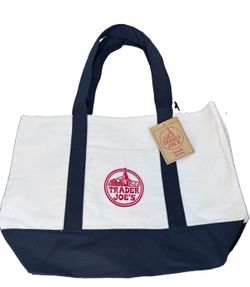 Trader Joe's Reusable Canvas Tote Bag Navy Large Classic Limited NWT