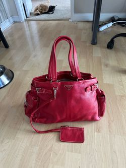Red Lambskin Leather Prada Bag Medium