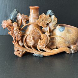 Vintage Chinese Hand Carved Soapstone Vase Sculpture 