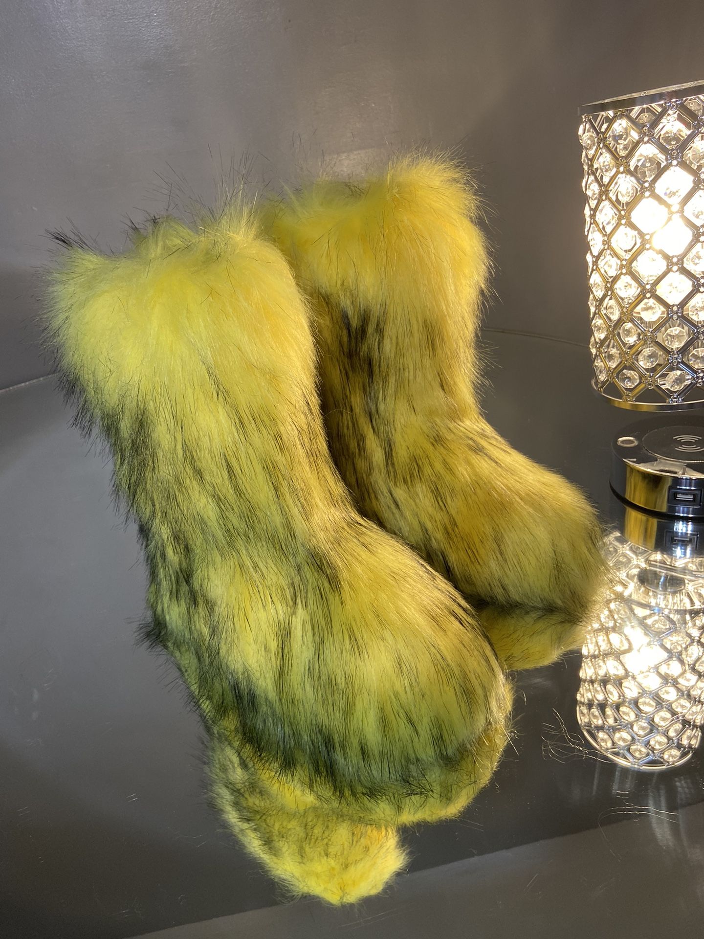 Yellow Faux Fur Custom Boots Sizes 6,7.5,8,9 (message Your True Size To Order)