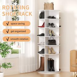 SpaceAid 6 Tier Rotating Shoe Rack Tower, Spinning Shoe Display Lazy Susan, Revolving 360 Shoe Rack Storage Round Carousel, Vertical Handbag Rotate Sh