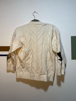 Cream Cable Knit Sweater with Elbow Patches