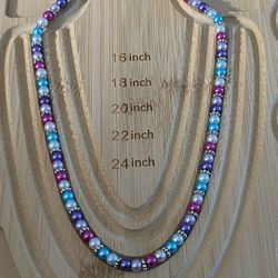 Handmade 20 inch necklace (pinks, blues, and purples)