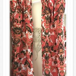 Pair/2 Panels - MCM Retro Floral Damask Pleated Curtains 
