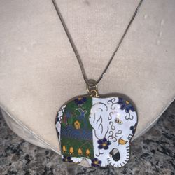VYG  TWO SIDED CLOISONNE ELEPHANT Necklace