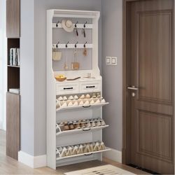 Tall shoe cabinet with hangers