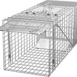 Live Animal Cage Trap 32" X 12.5" X 12" w/Iron Door Steel Cage Catch Release Humane Rodent Cage for Rabbits, Stray Cat, Squirrel, Raccoon, Mole, Gophe
