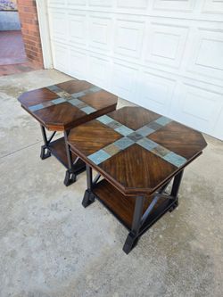 Side Table Set – Solid Wood & Stone Top