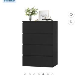 Homfa 4 Drawer Dresser for Bedroom, Modern Storage Cabinet Chest of Drawers Wood Nightstand for Living Room, Black