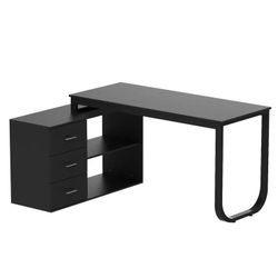 55.1 in. L-Shaped Black Wood Computer Desk