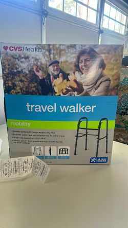 Metal Walker Folds For Travel Black Adjustable Wheels & Height