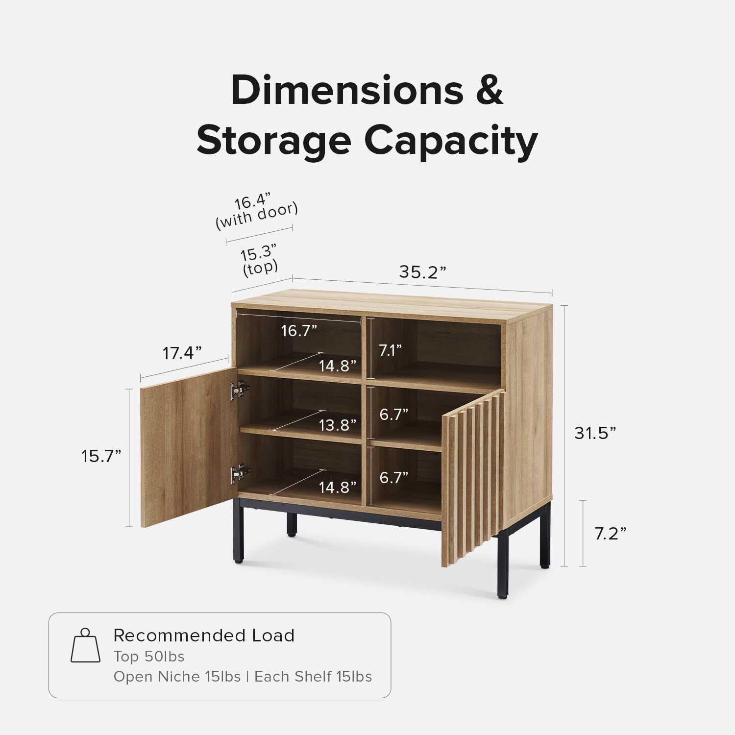 mopio Norwin Storage Cabinet, Sturdy Modern Rustic Industrial Buffet Sideboard, Fluted Accent Storage Cabinets, Credenza, Oak Wood TV Stand, Entertain
