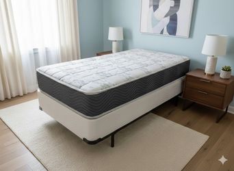 New twin mattress and box spring 2pc bed frame is not included