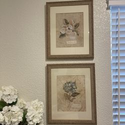 Set Of 4 Framed Wall Floral Art 11x17 