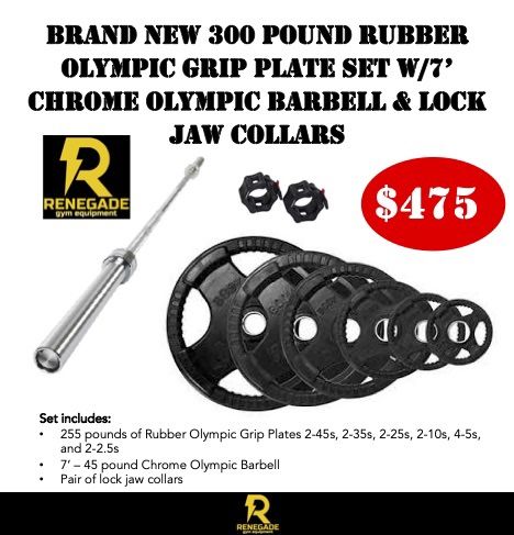 Brand New 300 Pound Rubber Olympic Grip Plate Set Free Delivery