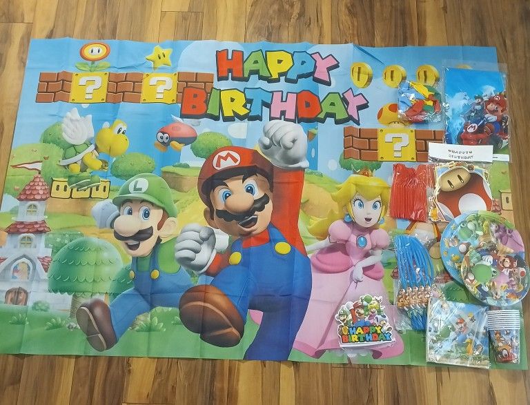 Super Mario Bros. Party Supplies 10 Guests.