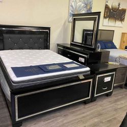 Kaydell Black LED And Ladonna Gray LED Bedroom Set 4 Pice 