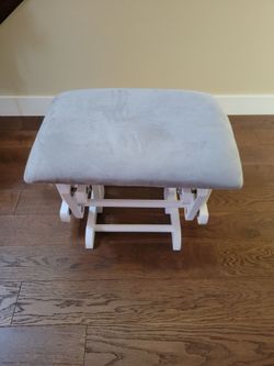 White Wood Glider Ottoman with Gray Cushion